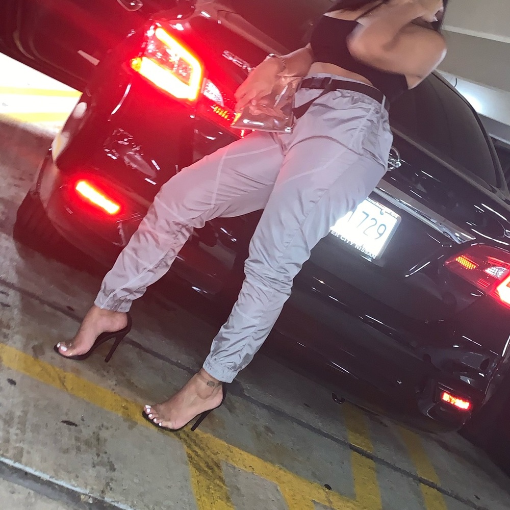 Gray reflective jogger pants